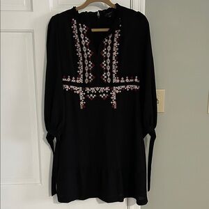 Ann Taylor Black Dress with Pink Embroidery